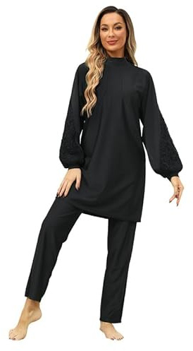 keephen Frauen muslimische Bademode Beachwear Solid Farbe 3pcs Langarm Sport Badeanzug Burkini Badeanzug mit Swim Hijab