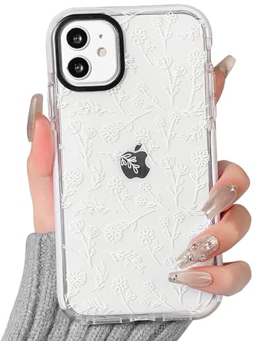NITITOP Kompatibel mit iPhone 12/12 Pro Hülle Niedliche Blumen Klar für Frauen Mädchen Kristall Stoßfest Ultra Slim Weiche TPU Anti-Gelb Schutzhülle Handyhülle - Weiß
