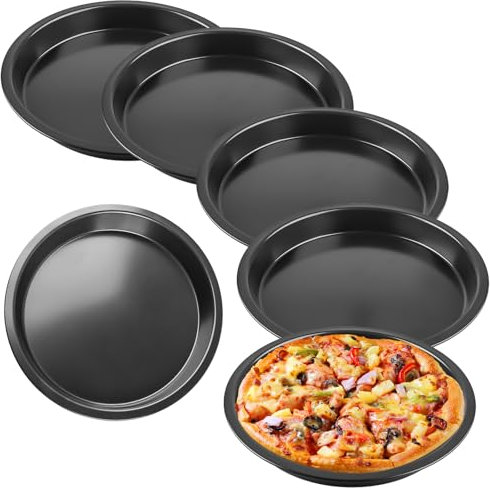6 Platos para Pizza de 20 cm de Diámetro - Sartén Redonda de Acero Inoxidable, No Antiadherente, No Tóxica y Fácil de Limpiar - Juego de Bandejas para Hornear