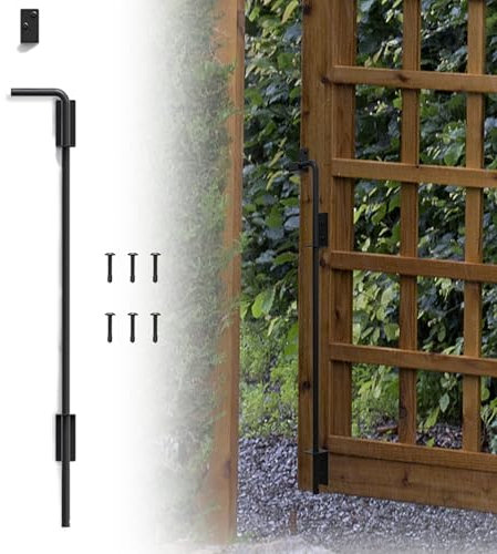 Auxdee 45,7 cm Torabwurfstange, Stockschraube für Holzzäune, Metalltore, Bolzen-Tor, Bodenriegel für Doppeltüren oder Vinyl-Zauntore, robuste Tor-Bodenstopper, Hardware, schwarzes Finish (1 Stück)