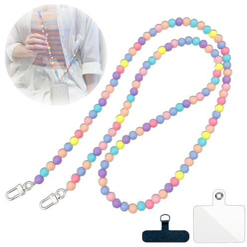HiWODO Mobile Phone Lanyard Crossbody,Colourful Acrylic Beaded Phone Strap with Metal Buckle,iphone Lanyard Neck Strap Compatible with Most Smartphones Cases