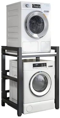 TRTDYFKH Adjustable Height Dryer Stand, For Front Loader Washing Machine And Tumble Dryer, Max Load 300KG Over Washing Machine Storage Rack Unit(Black)