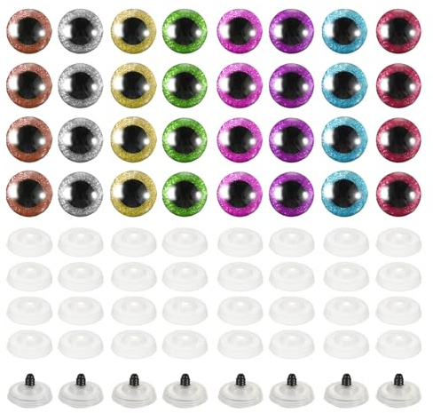 PATIKIL 10mm Flash Safety Eyes, 60 Pcs Safety Eyes Realistic Colorful Crocheting Safety Eyes for Decor Crochet Accessories Craft, 8 Colors