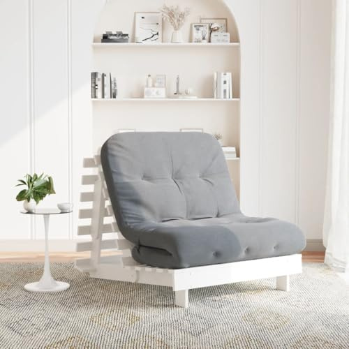 Willood Futon Schlafsofa mit Matratze Bettsofa mit verstellbaren Rückenlehne, Schlafcouch für Wohnzimmer Schlafcouch, Klappsofa Weiß 80x206x11 Massivholz Kiefer