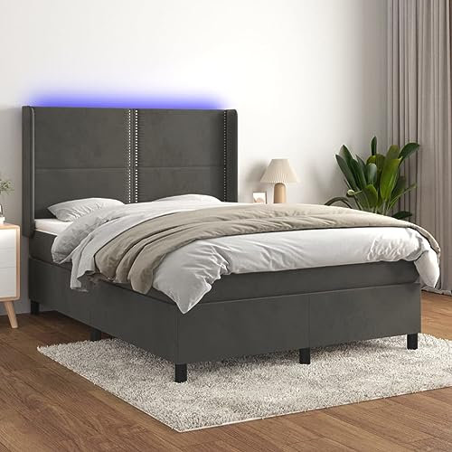 Brokky Boxspringbett mit Matratze & LED Bett Mit Bettkasten Bett Boxspringbett Betten Boxspringbett Mit Matratze Dunkelgrau 140x200 cm Samt - 3139506