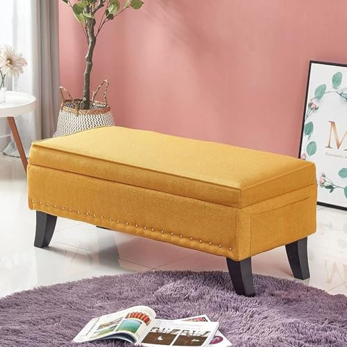 Moderne gelbe Ottoman-Bank mit Stauraum, für Wohnzimmer, Schlafzimmer, Eingangsbereich, Belastung bis zu 300 kg, stilvolle Bettbank, 60 x 45 x 40 cm