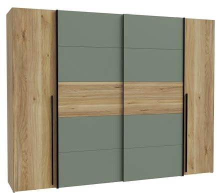 möbelando Dreh-/Schwebetürenschrank >NARAGO< Der Kleiderschrank NARAGO in Salbei/Mauvella Eiche bietet mit 4 Türen, 2 Kleiderstangen und 10 Einlegeböden viel Stauraum und modernes Design.