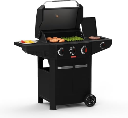 Barbecook Barbacoa de gas Luca 312 negra con gabinete y quemador lateral, negra, 133.4x60.3x112.3cm