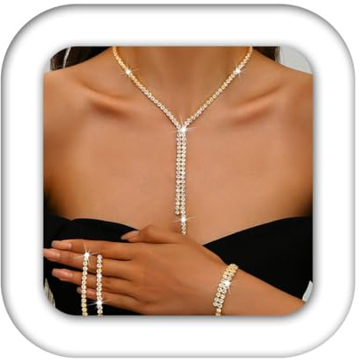 Unicra Set di gioielli in argento per matrimonio, collana e orecchini da sposa, set di bracciale, abito per ballo di laurea, gioielli in cristallo formali per donne e spose, talla única, Metallo