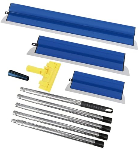 ZCHYTOOL Blue Drywall Skimming Blades Set, 25+40+60cm Stainless Steel Blade Spatula Tools and Extension Handle 80 to 200 cm for Wall Panels and Ceilings, Plaster Smoothing