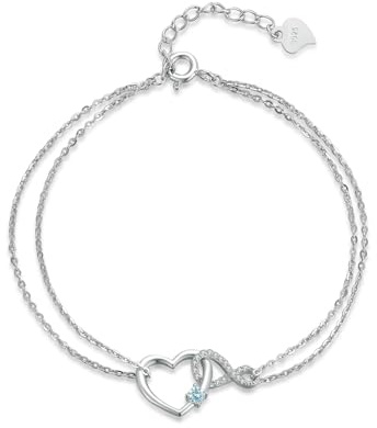 immobird Armband Damen 925 Sterling Silber Aquamarine Zirkon Infinity Armband Frauen Herz Armbänder für Damen Geschenke für Mama Frauen