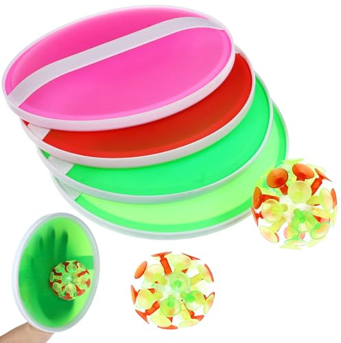 ZUNOXAZ Pelota Pegajosa Ventosa para Niños Al Aire Libre Juego Interactivo Ligero De Plástico Bolas Adhesivas para Bebés y Niños Adecuado para Picnic y Actividades Familiares Paquete De 4 Piezas