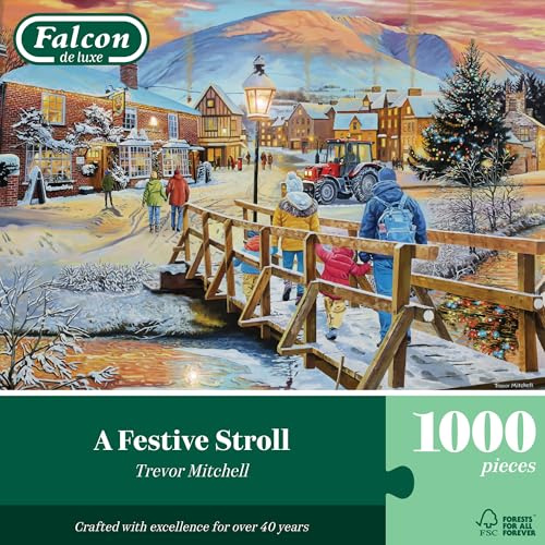 Falcon A Festive Stroll - 1000 Piece Adults Christmas Jigsaw Puzzle | Large 1000Pc Adult Jigsaws - Fun, Festive, Nostalgic Puzzles - Cosy Rainy Day Activity, Christmas & Birthday Gift - 68 x 49cm