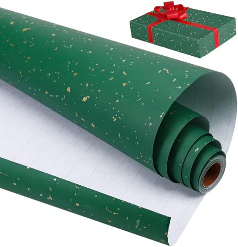 Fentar Grün Geschenkpapier Weihnachten, 43 cm x 10 m Goldfolie Kraftpapier Rolle, Recycelt Luxus Matt Geschenkpapier für Geburtstag, Weihnachtsfeier, Hochzeit