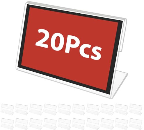 20 Stück Mini Acryl L-förmige Display-Ständer, vielseitige Kartenhalter für Preisschilder, Menüs, Nummernschilder, ideal für Büro, Supermarkt, Hotelgebrauch (4 x 6 cm)
