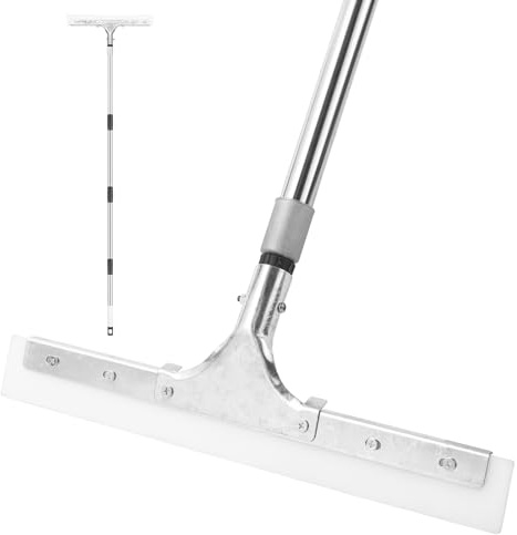 Floor Squeegee for Concrete Floor, 16 Large Heavy Duty Squeegee for Floor, Rubber Broom with 61 Long Handle - Ideal for Bathroom Tile, Garage Concrete, Deck, Shower Glass, Window Cleaning