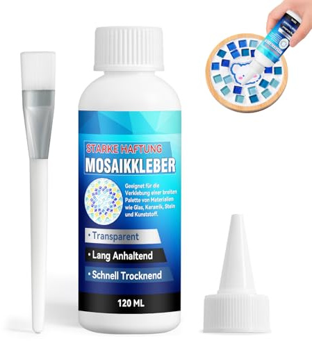 Transparenter Mosaikkleber 120ml, Mosaik Kleber, Stark Klebend Mosaikkleber Transparent Mit Pinsel Und Spitze für Mosaiksteine zum Basteln, Glas, Acrylmosaik, Keramik, Fliesenbruch