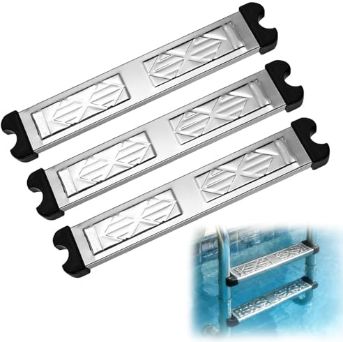 Peldaños De Escalera De Piscina, Paquete de 3 Peldaños de Escalera para Piscina De Acero Inoxidable con 6 Tornillos Escalera Piscina Antideslizante para Mayoría Piscinas en el Suelo y sobre el Suelo