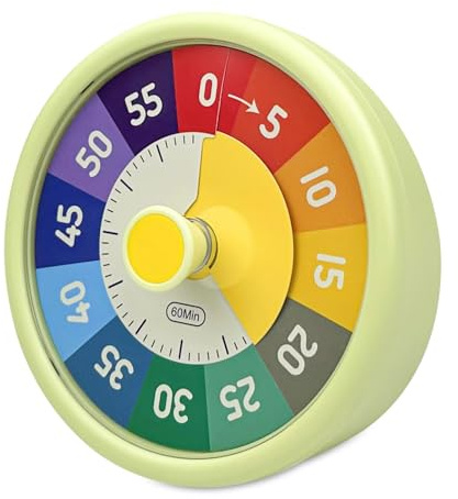 Fousenuk Temporizador Niños con Función Silencio/Sonido, Visual para Niños con Barra Progreso Colorida, Temporizador de Cuenta Regresiva de 60 Minutos para Clases, Escuelas, Cocina, Jugar(Verde)