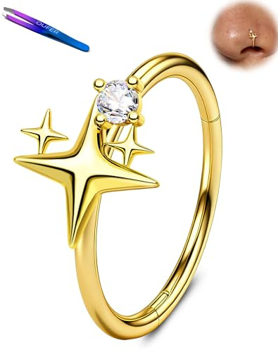 OUFER Body Piercing 20G Nose Rings Hoop Hypoallergenic Hinged Segment Ring Nostril Piercings 316L Surgical Steel Nose Lip Piercing Jewelry for Women Men