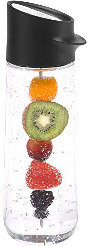 WMF Nuro Wasserkaraffe 1l, mit Fruchtspieß, Höhe 29,7 cm, Glas-Karaffe, CloseUp-Verschluss, schwarz