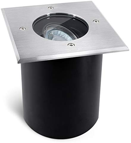 SSC-LUXon JUAVI Bodeneinbaustrahler aussen schwenkbar IP67 - mit LED GU10 3W warmweiß 230V - Bodenspot befahrbar quadratisch rostfrei