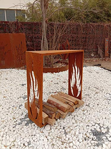 Zen Man Edelrost Kaminholzregal Garten Kaminholzunterstand Holzregal aus Metall Handarbeit 1mm (031083 : 25 * 100 * 100cm)