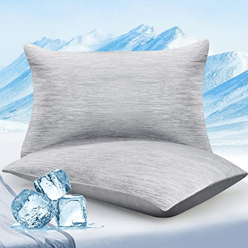 Elegear 2er Kühlender Kissenbezug 40x80cm, Japanische Q-Max>0,5 Arc-Chill 3.0 Kühlfasern mit 100% Baumwolle Kopfkissenbezug 40 x 80 cm Atmungsaktive Superweiche Kissenhülle Kissenbezüge Grau