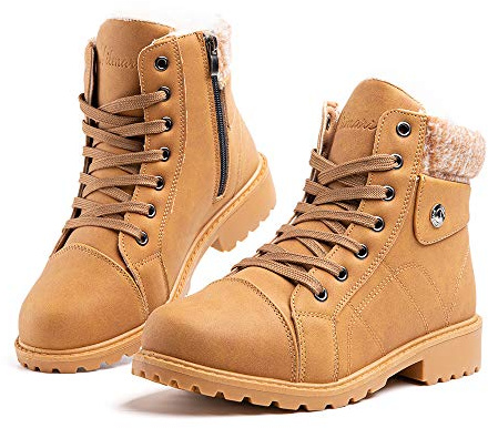 Hitmars Botines Mujer Invierno Botas de Nieve Calentar Forro Forrado de Piel Cremallera Plataforma Antideslizante Cordones Calzado Aire Libre 6-Marrón EU43