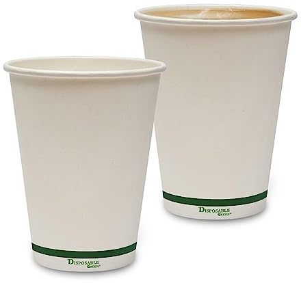 DISPOSABLE GREEN - NEXTGEN Single Wall Coffee Cups, Disposable Coffee Cups with Aqueous Lining, Takeaway Cups for Cold & Hot Drinks, Sturdy & Leak Proof Disposable Cup, 12 oz, 50 Pack