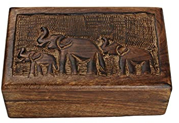 Ajuny Schmuckhalter aus Mangoholz mit Handgeschnitztem dekorativem Elefantenmotiv Andenken Schatzkiste Organizer Reise Schmuck Aufbewahrungsbox Tolles Geschenk