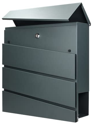 Virone Borneo Mailbox con porta giornali in acciaio zincato aperto con una chiave (Antracite)