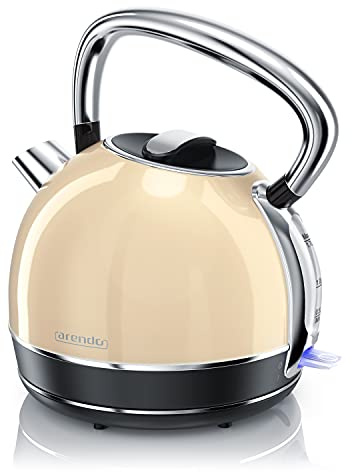 Arendo - Bouilloire électrique en Acier Inoxydable 1,7 Litre - 2200 W Style Vintage rétro - Filtre anticalcaire Amovible Interchangeable - Interrupteur d'alimentation LED Bleue - Water kettle - Beige