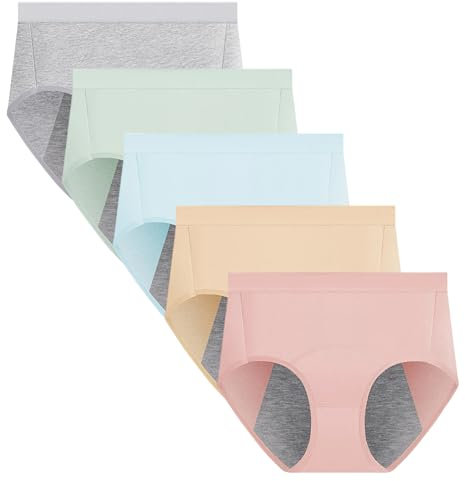 Yintry Culottes menstruelles pour Femmes sous-vêtements en Coton étanches Pantalons de Protection Contre Les Flux intenses Culottes Respirantes Paquet de 5 (S, 5Couleurs)