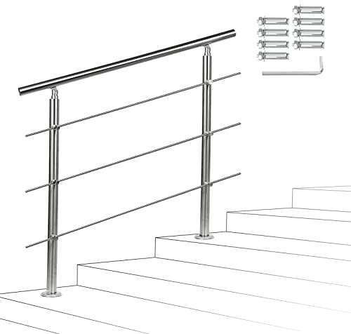 Sonnewelt Edelstahl-Handlauf Geländer für Treppen Brüstung Balkon Ø 42mm,mit 3 Querstreben (100cm, 3 Querstreben)