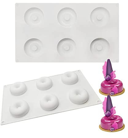 Molde de silicona de mousse francés 3D, pastel de postre de bricolaje PAPEL DE PAZA DE PAZA Molde de vela, 6 agujeros Rosquilla mediana