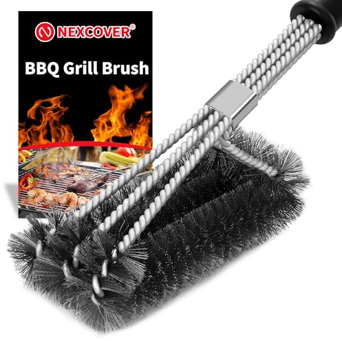 NEXCOVER Grill Brush - 18'' Safe Wire BBQ Brush for Outdoor Grill, 3 in 1 Efficient Stainless Steel Grilling Cleaner, BBQ Accessories for All Grates