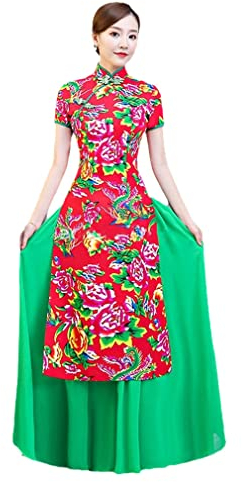 Women Folk Style Suit Chiffon Graceful Stand Collar Cheongsam Vintage Qipao Chinese Dress color15 3XL