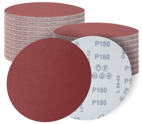 SenmaiTools Discos de lijado 180 mm，30 hojas, discos de lijado de grano P180, papel de lija de 180 mm, discos de pulido autoadhesivos, Apto para acabados de pared, madera y metal
