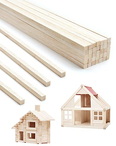 Anvin 50 stycken Balsa träpinnar fyrkantiga träpluggar oavslutade träremsor naturliga långa trähantverkspinnar batonger för gör-det-själv-hantverk modelltillverkning (6 x 6 x 300 mm)