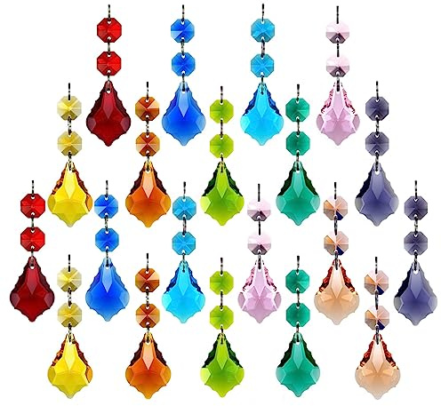 GOLDENHAITAI 20 Stück 38 mm Kristall Ahornblatt Kronleuchter Prisma Ersatz Anhänger mit Kristallglasperlen für Kronleuchter Weihnachtsdekoration (Mehrfarbig) | Anhänger mit Kristall Glas Perlen für Kronleuchter Weihnachtsdekoration (Multi Color)