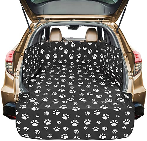 Veckle SUV Cargo Liner for Dogs with Side Flaps, Large (54 x 93) Water Resistant Trunk Cover, Non-Slip Pet Area Protector with Bumper Flap, Universal Fit for SUVs Sedans Vans, Paw Print