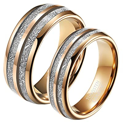 Beydodo Bague Couple Personnalisable, Alliance de Mariage Tungstene Taille 54 et 57 Bague Or Rose avec Ligne Métallique 6mm et 8mm