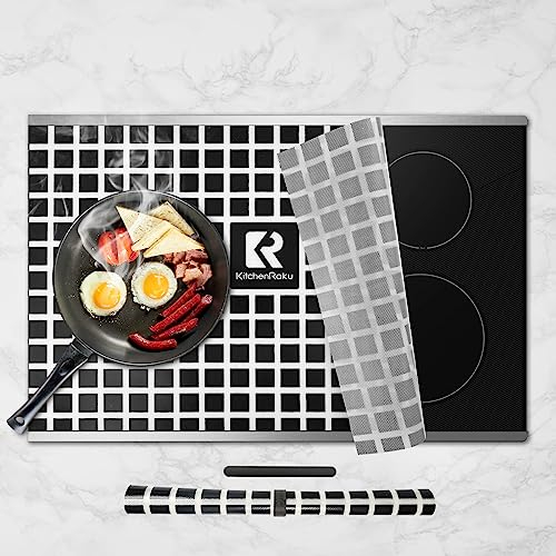 Checkered Large Induction Hob Protector Mat 78x52cm, Advanced Silicone Cover for Induction Hobs - (Magnetic) Cooktop Scratch Protector for Induction Stove (78x52cm, Black White)