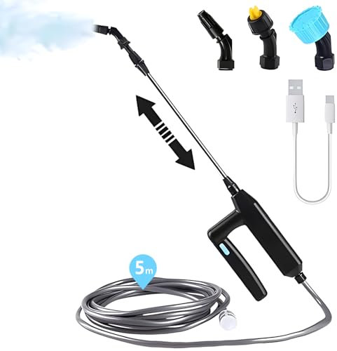 OBEST Electric Garden Sprayer, Rechargeable Portable Plant Sprayer with 5m Hose, Battery Powered Mister, Watering Spray Wand for Lawn, Car Wash, House Cleaning & Pet Bath