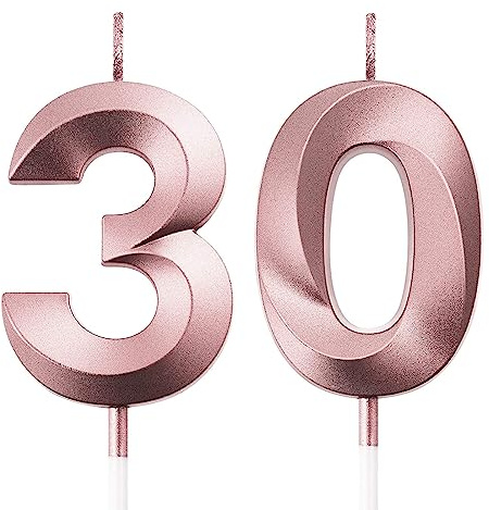 FAINCA Geburtstagskerzen Zahlen 30 Geburtstag Kerze 3D Tortendeko 5 cm 3D Roségold Geburtstagskerzen 3D Roségold Nummer Kerzen Kuchen Topper Dekoration für Geburtstagsparty Hochzeitstag Baby-Dusche