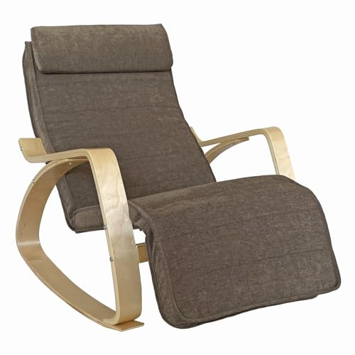 Brigros WeHome - Sedia A Dondolo Swing Amor Con Braccioli In Legno, Rocking Chair, Poltrona A Dondolo Con Poggiapiedi Regolabile, Poltrona Salotto, Poltrona Camera Da Letto (Tessuto, Marrone)