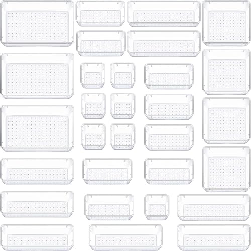 Collazoey 30 pcs Organisateurs de Tiroirs en Transparent,avec 4 tailles Organisateur de coiffeuse, organiseur de maquillage transparent antidérapant pour salle de bain,cosmétiques,cuisine,bureau