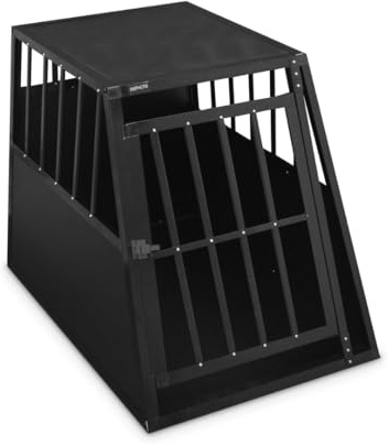 Defacto Hundetransportbox Alu Hundebox Reisebox Autobox Gittertür abschließbar Aluminium Transportbox für Hunde Tiertransportbox (Schwarz, (M) 59X69X50 cm)