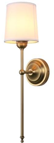 JIMUBEAM Applique con finitura antica con paralume in tessuto bianco, lampada da parete a 1 luce per interni vintage per soggiorno camera da letto comodino luce